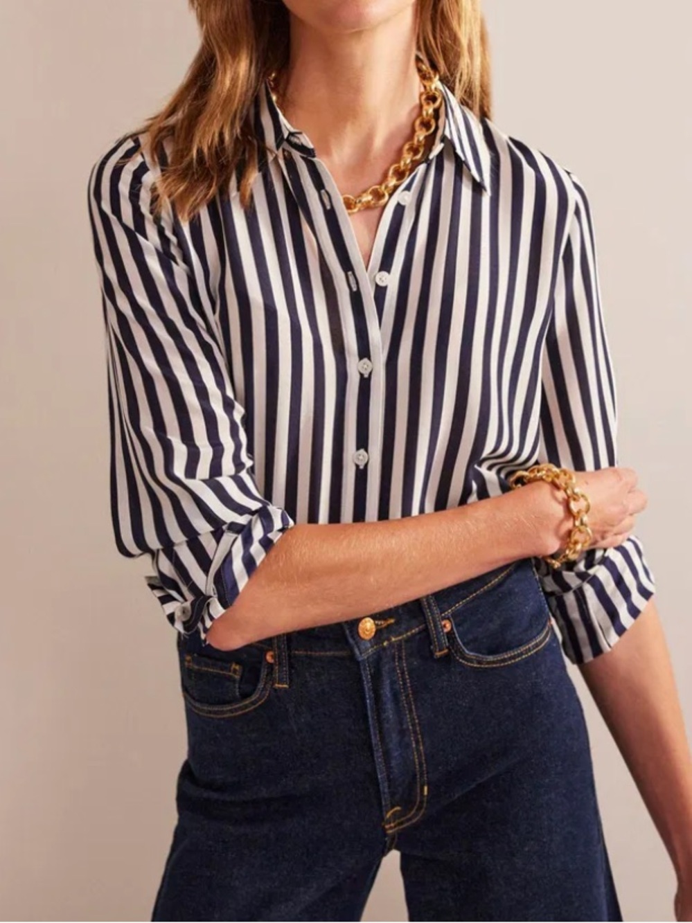 Boden Sienna Stripe 100% Silk Shirt Button Down Blouse Top US 2R